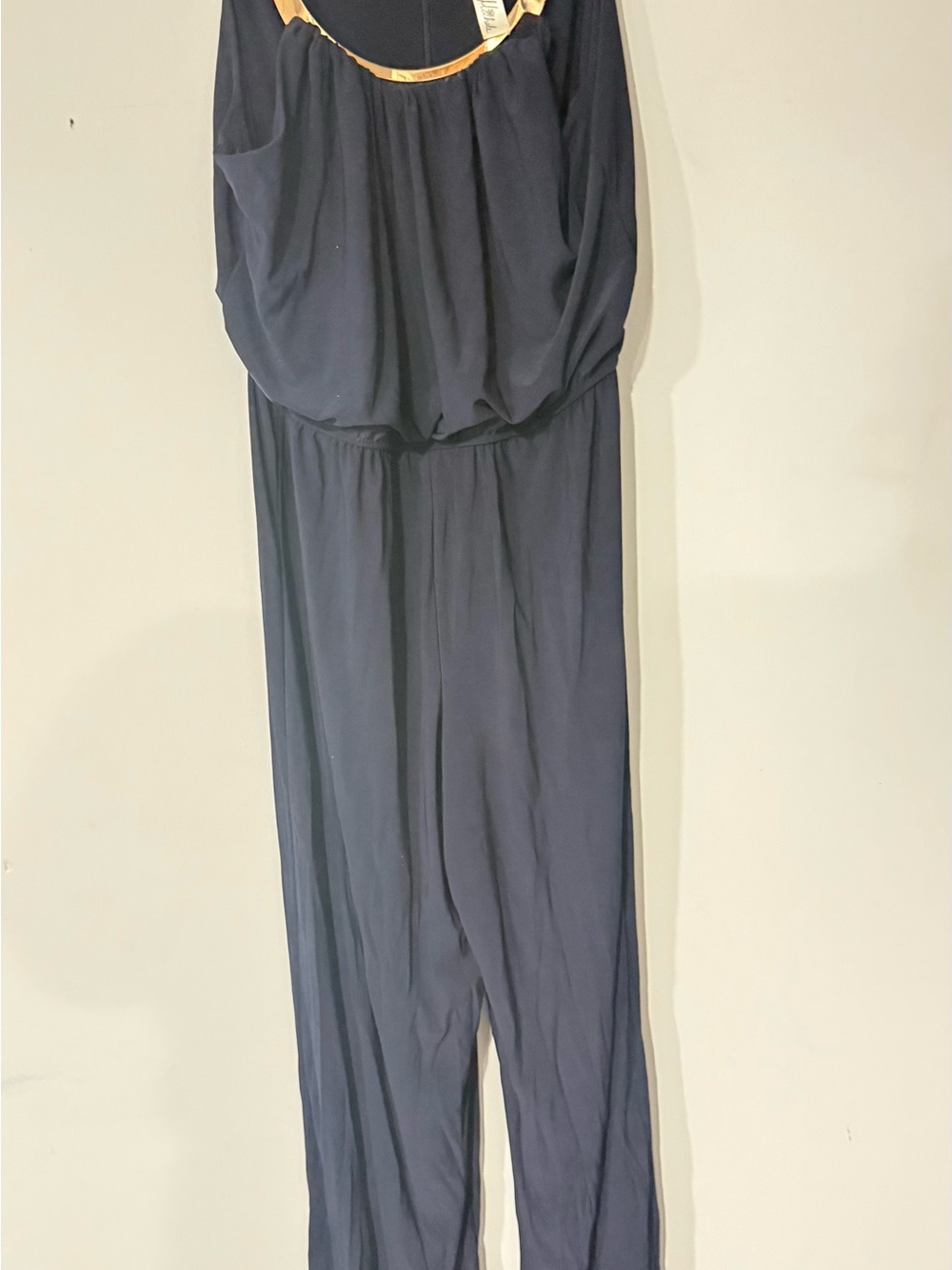 Emma & Michele Navy Sleeveless Jumpsuit with Gold Accent
